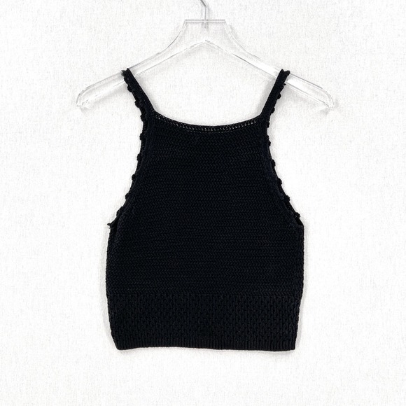 ARITZIA WILFRED Sunset Top Womens Small Black Crochet Cropped Strappy Tank - Picture 2 of 12